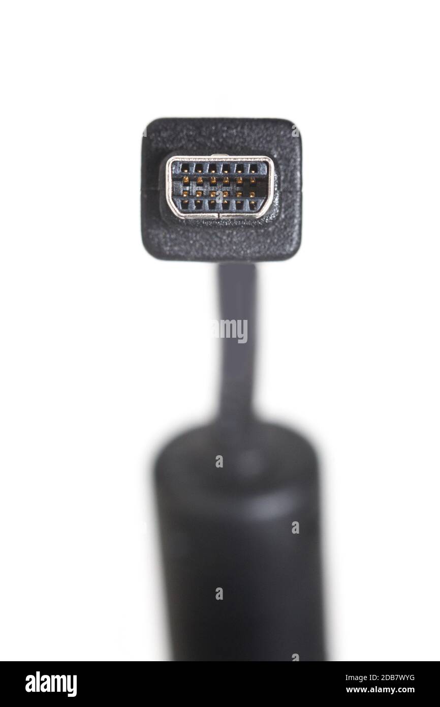 Detail of the head of a black mini usb cable with ferrite bead Stock