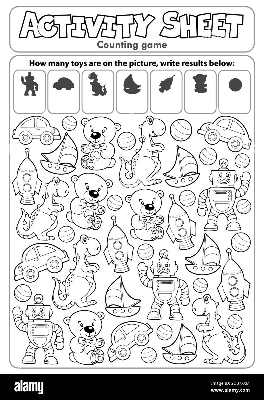 Activity sheet counting game 7 - picture illustration Stock Photo - Alamy
