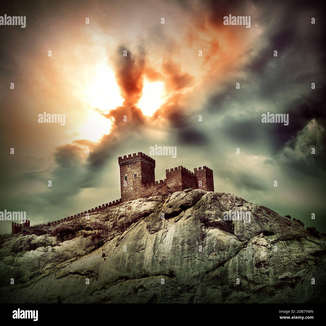 Ancient fortress on the hill under dramatic sky Stock Photo - Alamy