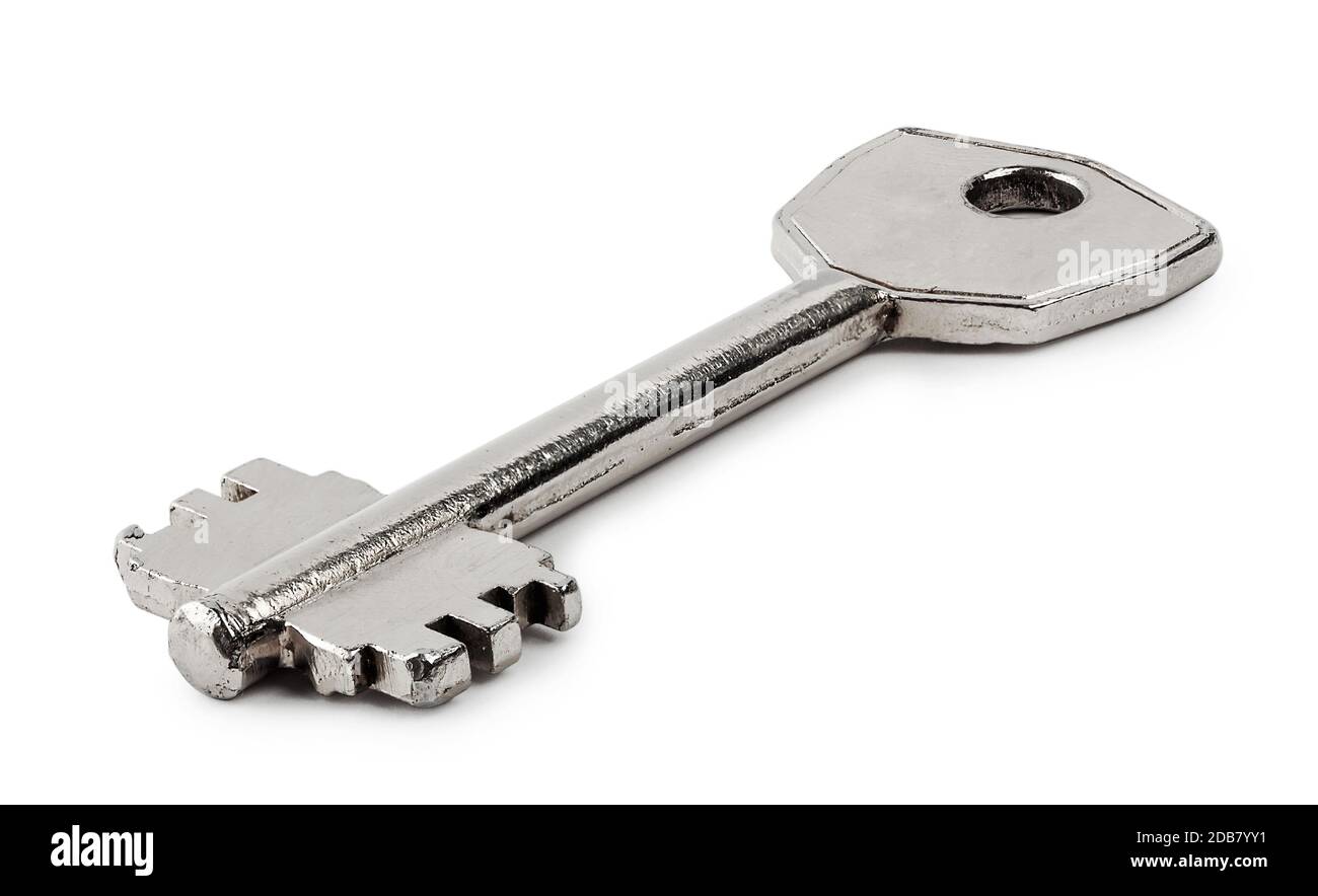 Metal old key isolated on white background Stock Photo - Alamy
