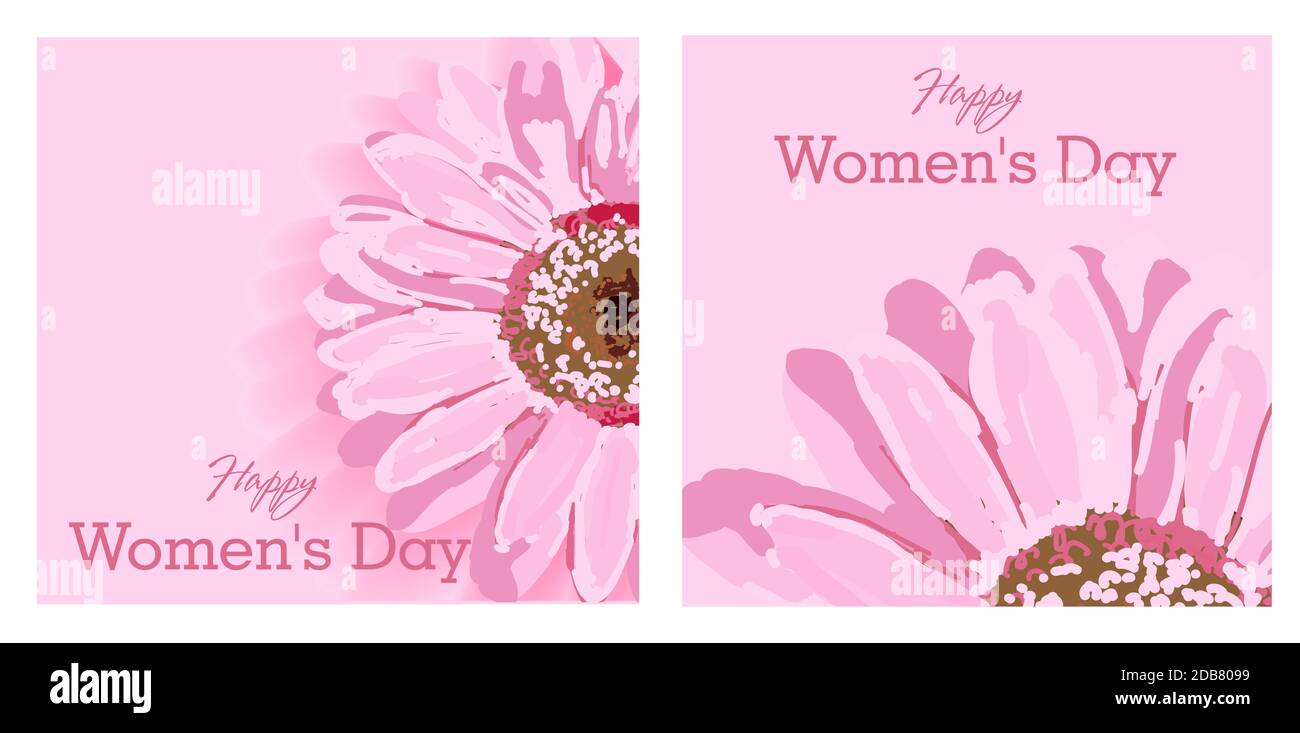 Set of greeting cards. Womens day text design with flowers and ...