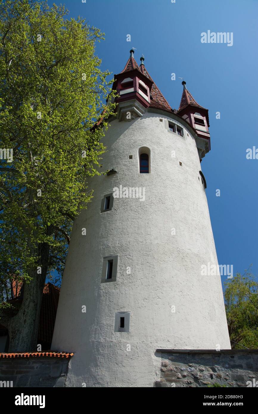 At the western end of the city center on the island Lindau the Diebsturm was built in 1380 as part of the town fortification and was used as a prison Stock Photo
