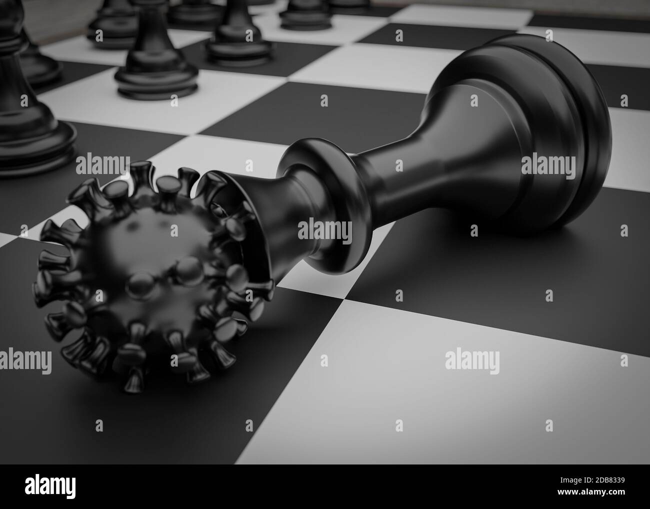 Vacuum against Coronavirus. Chess concept. 3d rendering.3d illustration Stock Photo