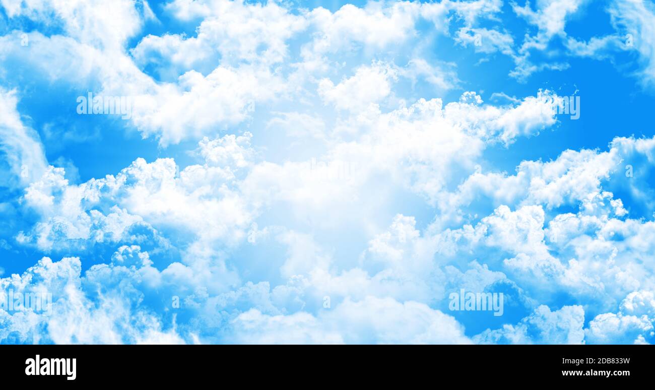 Heavenly Blue Sky With White Fluffy Clouds Illustration Stock Photo - Alamy