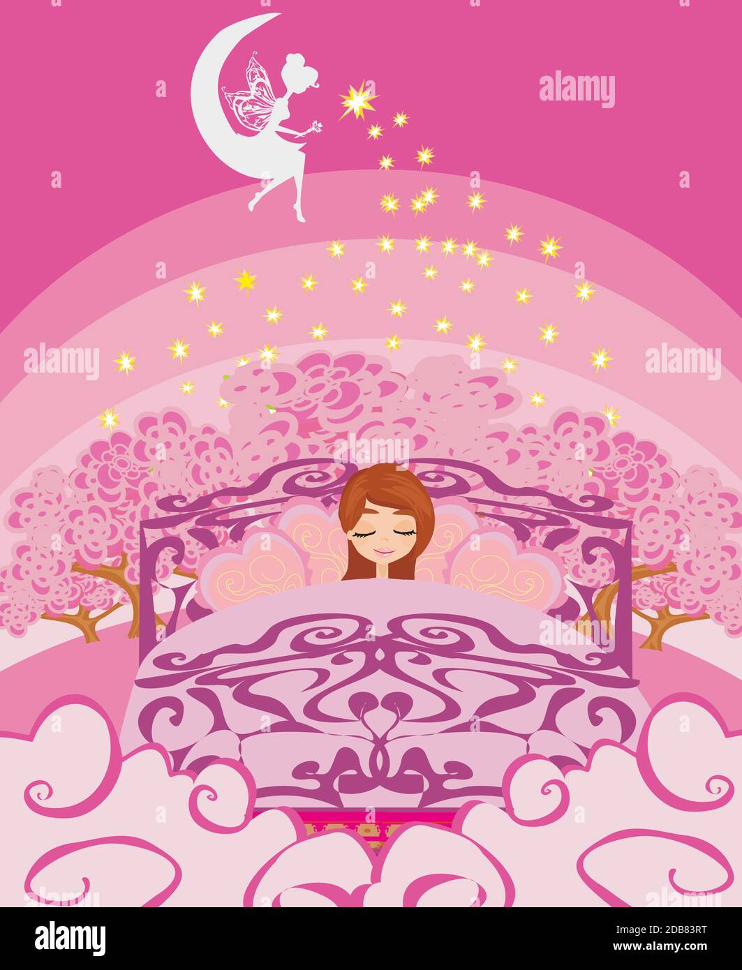 girl dreaming in bed at night Stock Photo Alamy