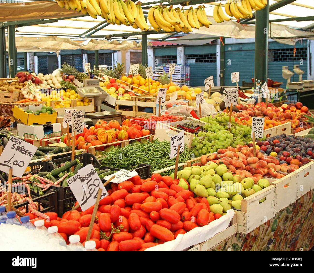 Big farmers market stall filled with organic fruits and vegetables ...