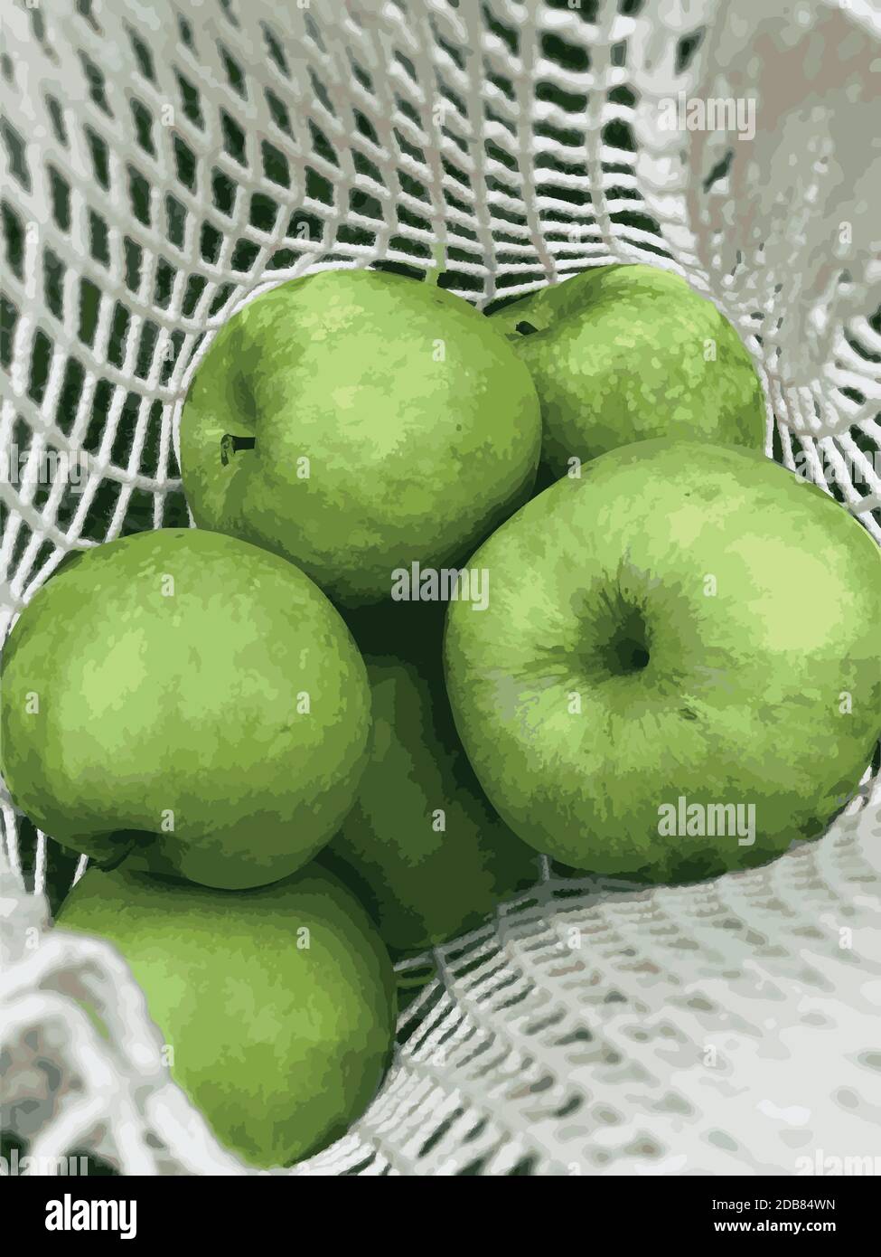 Green apples in a white string bag - Vector illustration Stock Vector