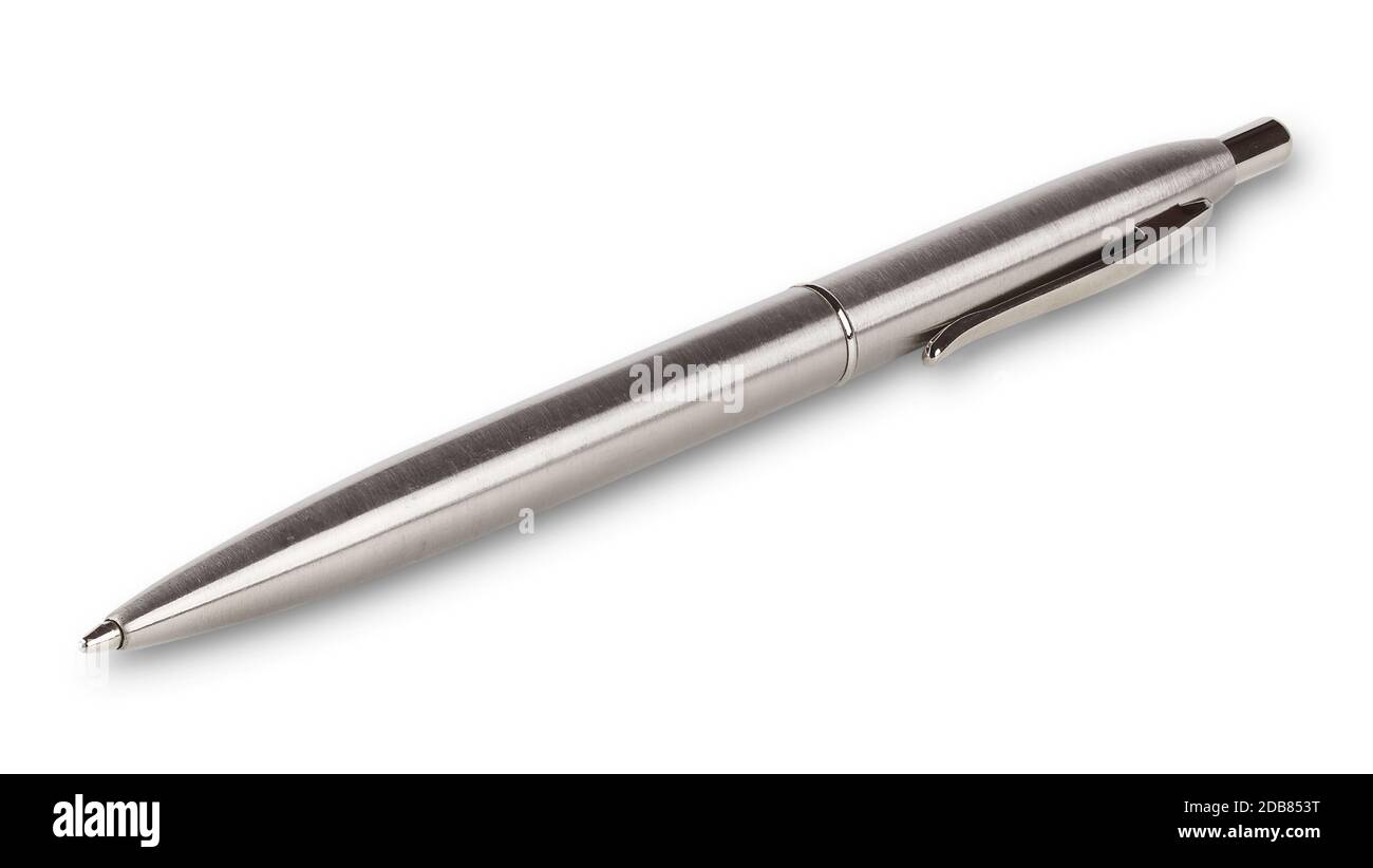 Metallic ballpoint a pen isolated on white background Stock Photo - Alamy