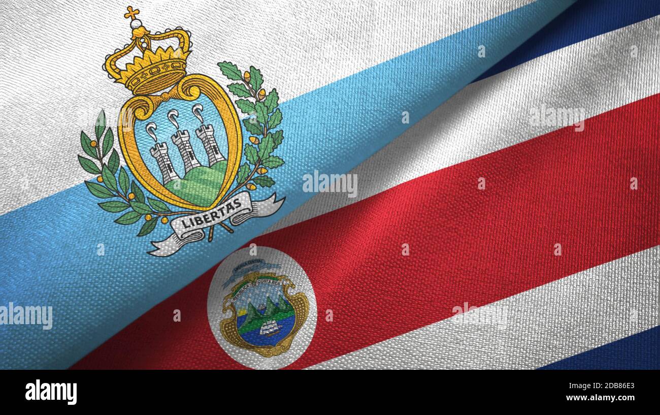 San Marino and Costa Rica two flags textile cloth, fabric texture Stock ...
