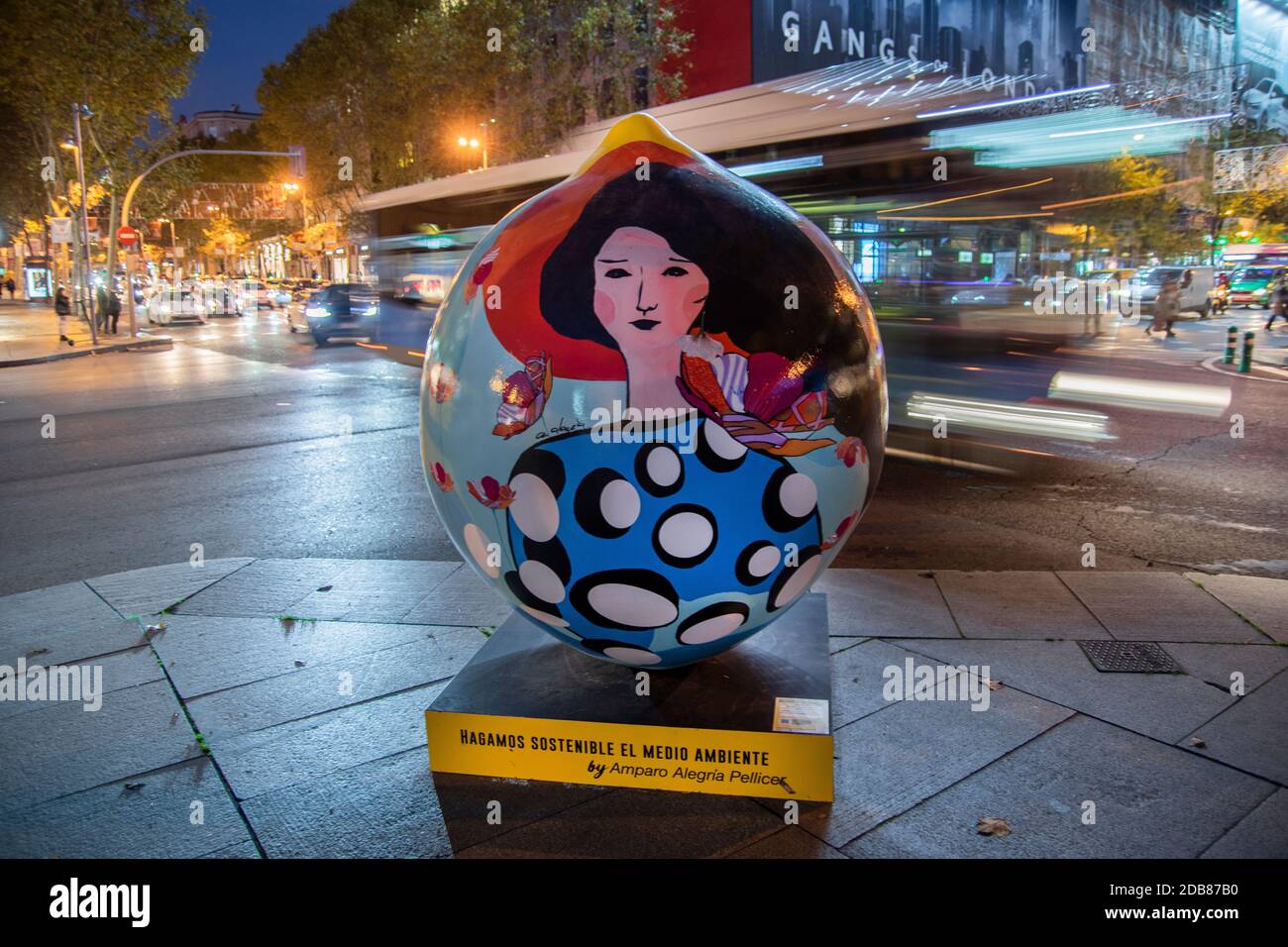 Madrid is the first stop of the traveling exhibition of urban art 'Lemon Art', formed by eight lemons of two meters high and 330 kilos of weight that Stock Photo