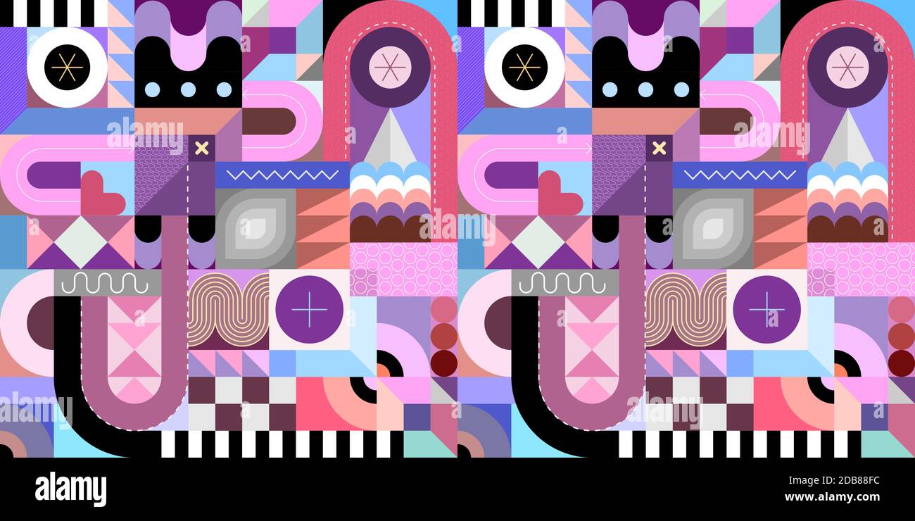 Seamless geometric vector pattern with different shapes and decorative elements. Stock Vector