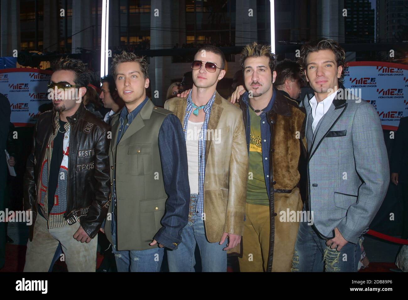Joey Fatone, Chris Kirkpatrick, Justin Timberlake, Lance Bass, and JC Chasez of N'Sync arriving at the 2001 MTV Video Music Awards held at the Metropo Stock Photo