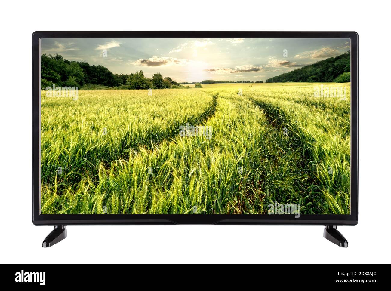 Flat high definition TV with road in the ears on the screen. isolated
