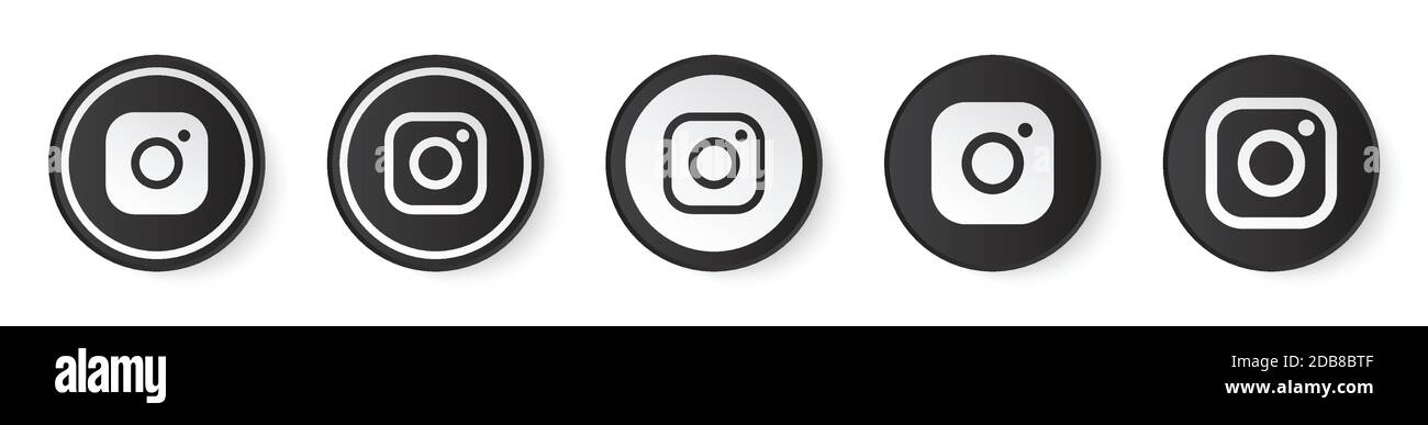 Instagram Circle Shape Black Buttons Collection With White Logo Social Media Icons Set With Modern Design For White Background 3d Round Template Stock Vector Image Art Alamy