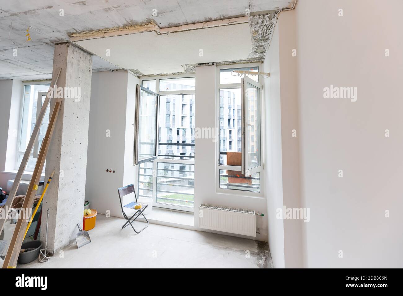 Interior of apartment with materials during on the renovation and ...
