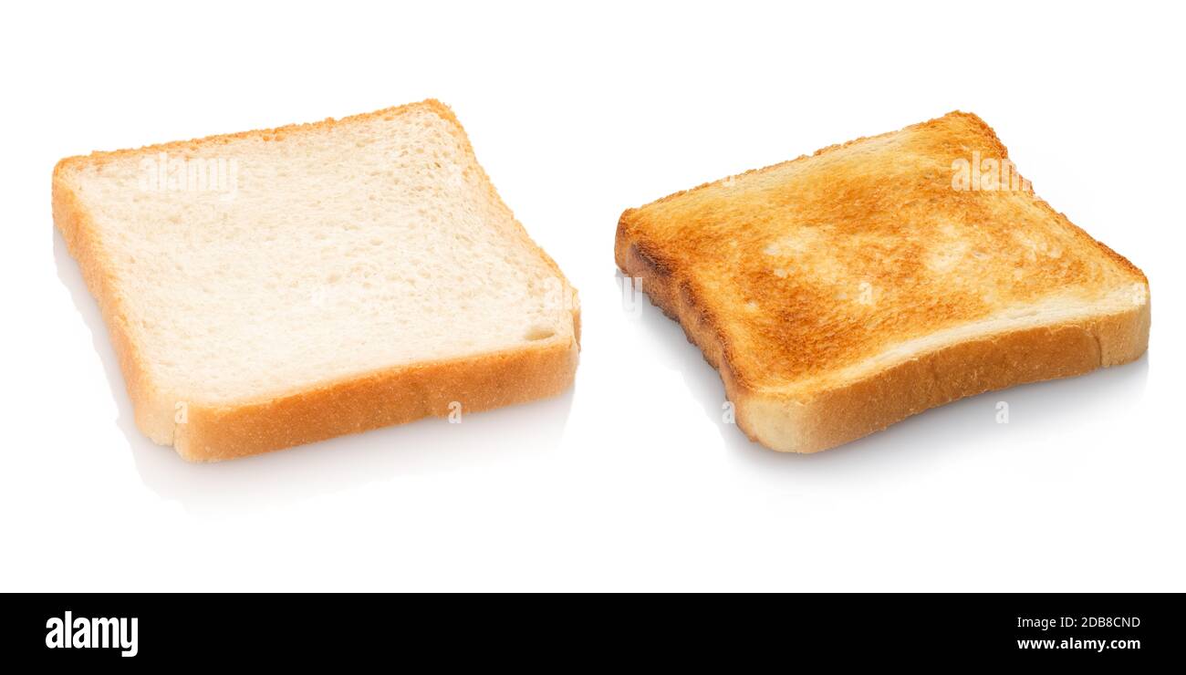 Toast bread untoasted and toasted white isolated Stock Photo Alamy