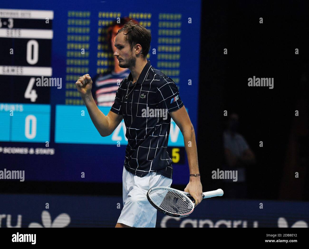 London, UK. 16th Nov, 2020. London 02 Arena Nitto ATP Finals Day 2 Tokyo 1970 Group Round Robin Match Daniil Medvedev (RUS) beats Alexander Zverev (GER) Credit: Roger Parker/Alamy Live News Stock Photo