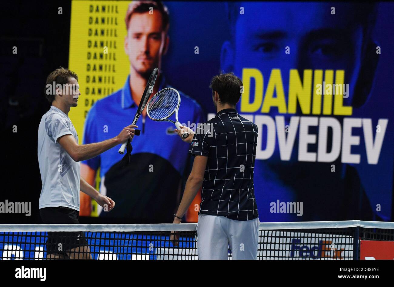 London, UK. 16th Nov, 2020. London 02 Arena Nitto ATP Finals Day 2 Tokyo 1970 Group Round Robin Match Daniil Medvedev (RUS) beats Alexander Zverev (GER) Credit: Roger Parker/Alamy Live News Stock Photo