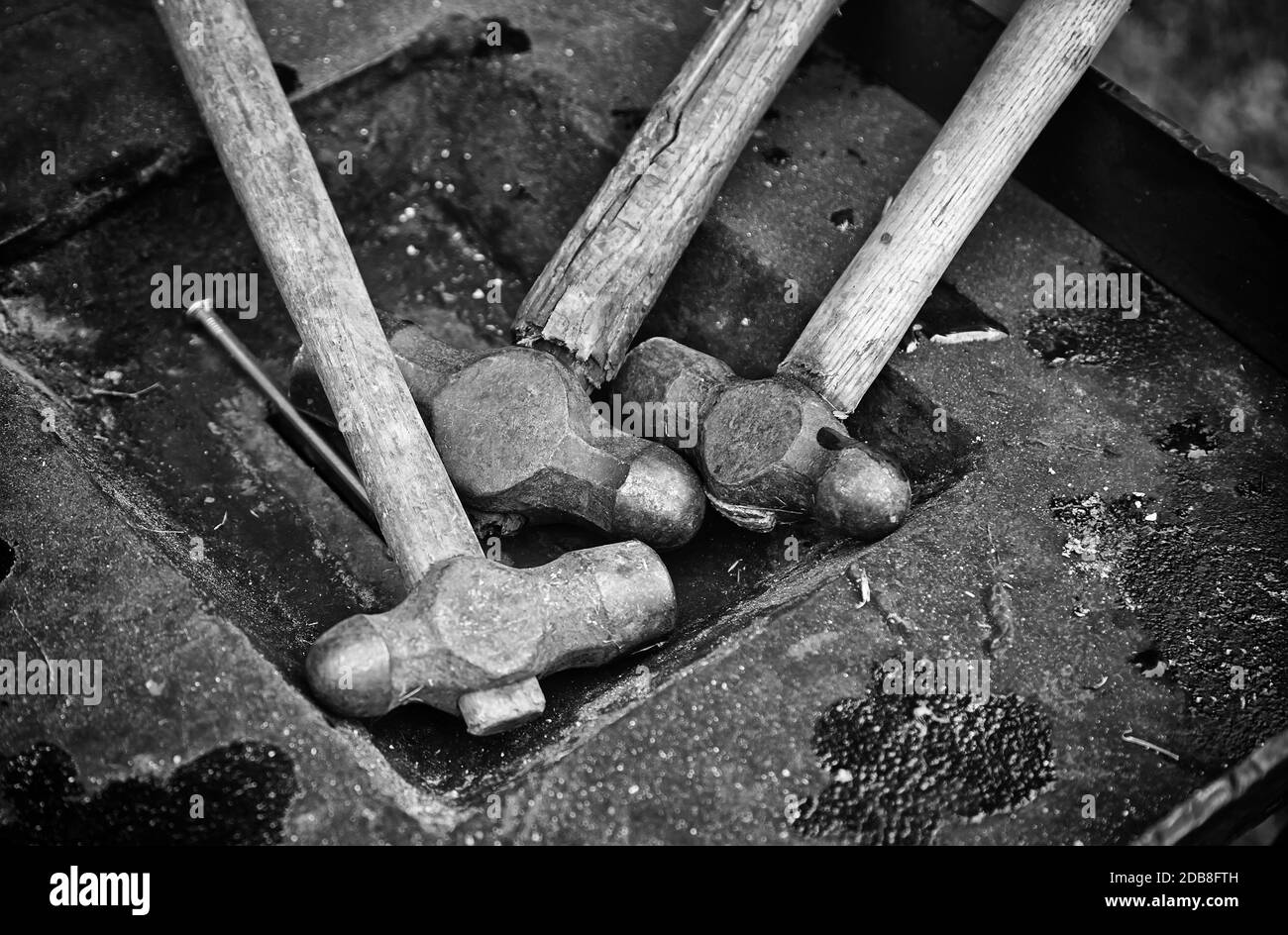 Steel Hammers, detail of a metal hammers, anvil, medieval tool