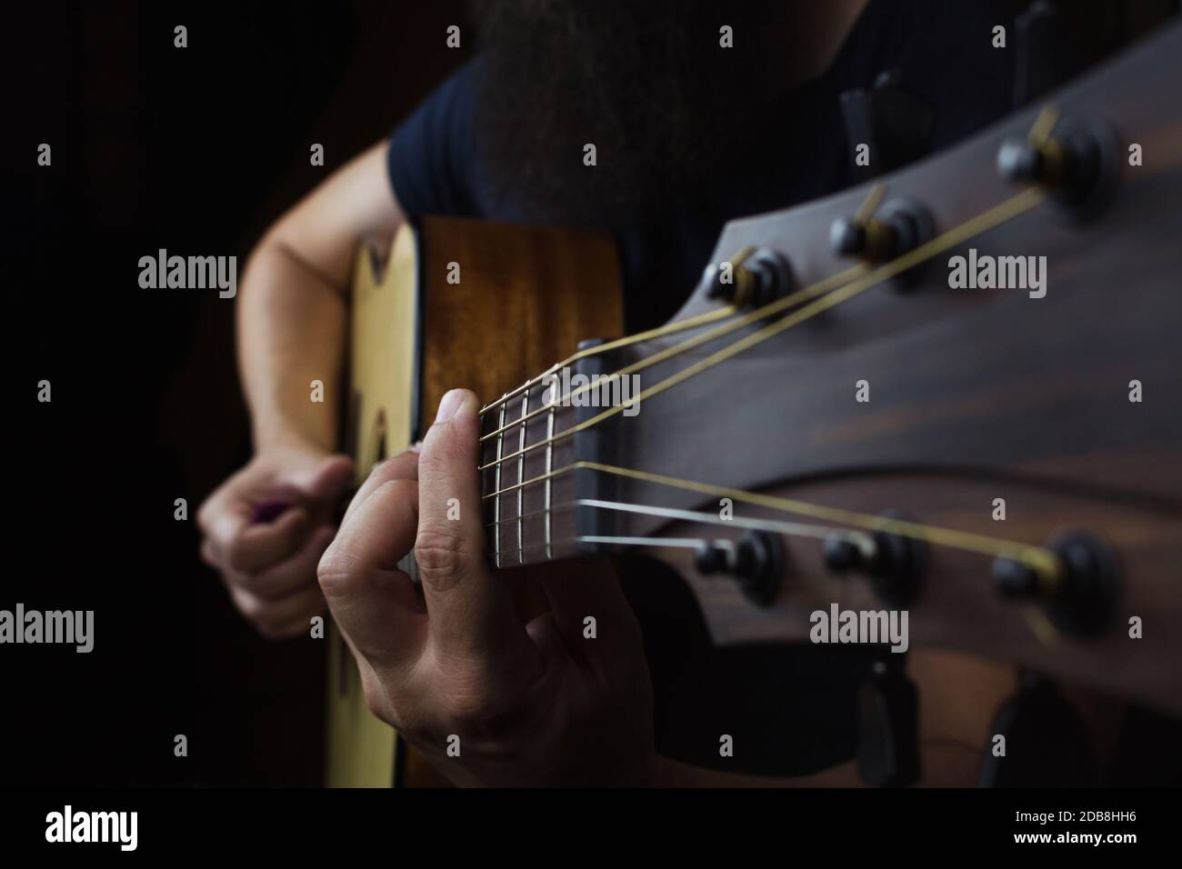 Acoustic Guitar Player Performing. Guitarist Playing In Music Studio ...