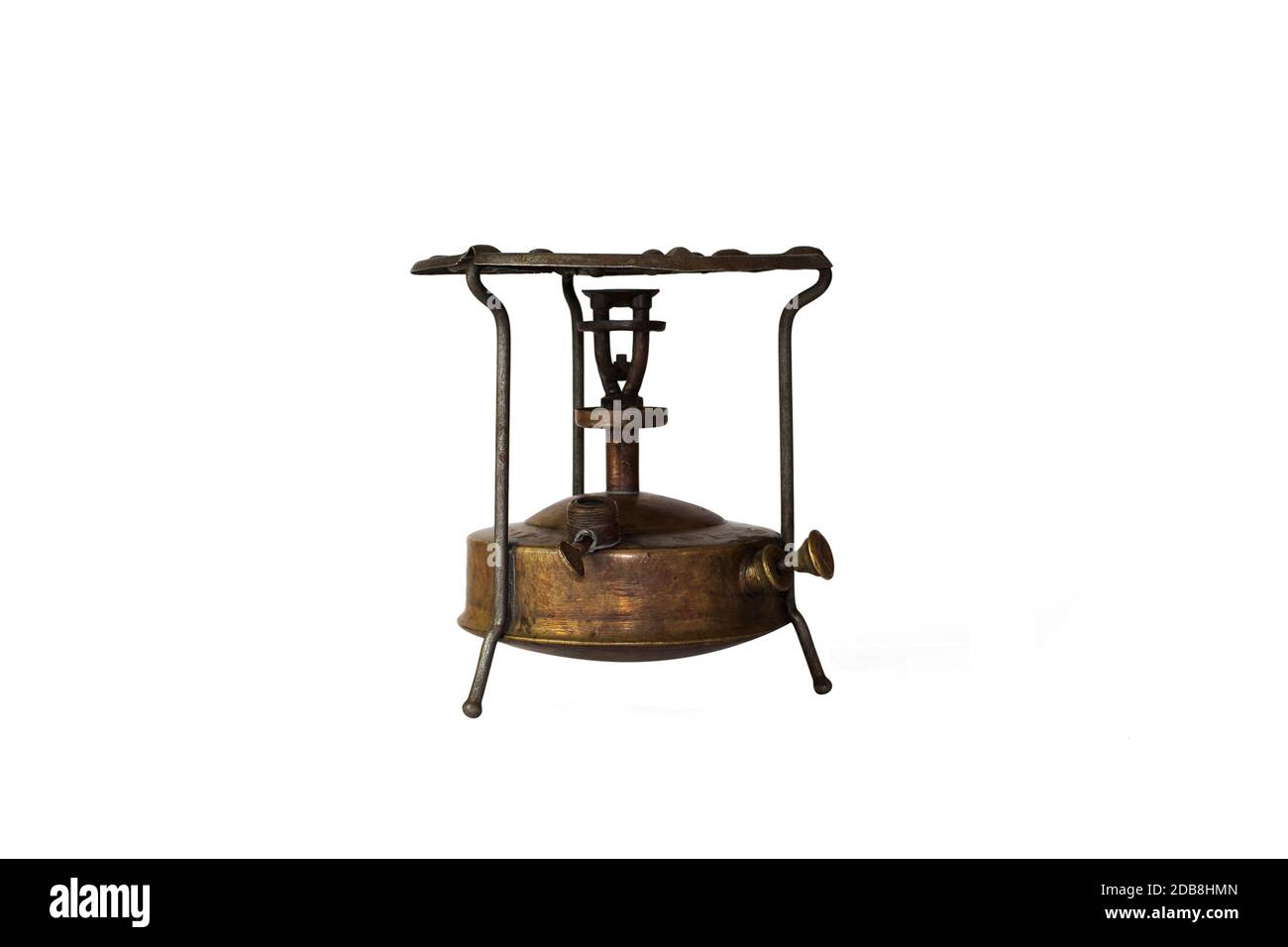 Vintage Kerosene Burner. Old Camping Bronze Stove Primus Isolated On