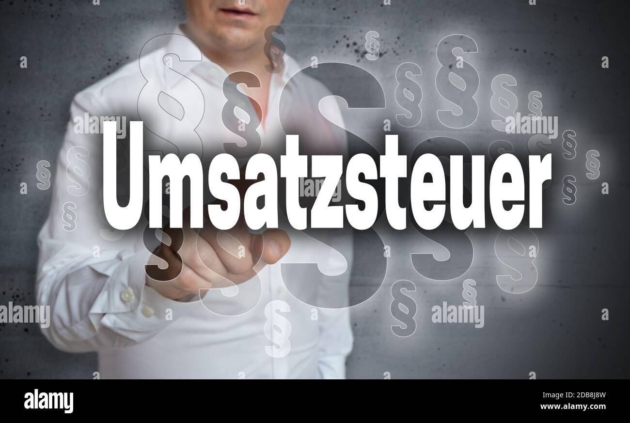 Umsatzsteuer (in german) Sales tax is shown by man concept. Stock Photo