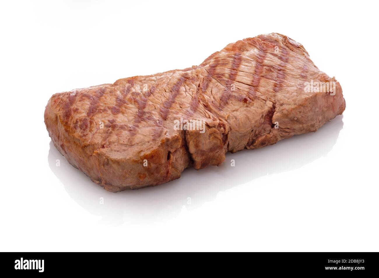 Rib eye entrecote beef steak with grill strips white isolated Stock
