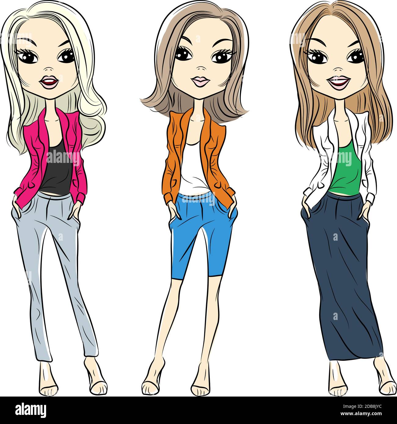 set beautiful fashion girls top model in suits Stock Photo - Alamy