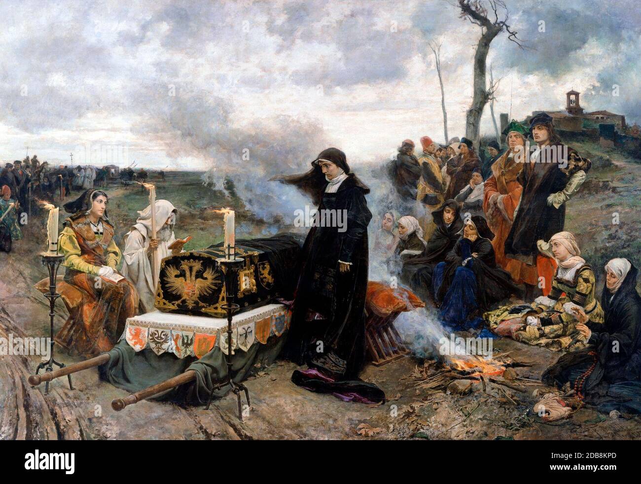 Joana the Mad Holding Vigil over the Coffin of Her Late Husband, Philip the Handsome - Francisco Pradilla Ortiz, circa 1877 Stock Photo