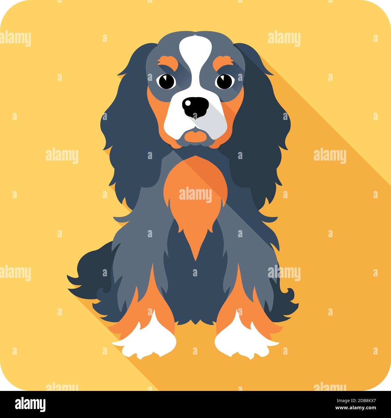 dog Cavalier King Charles Spaniel sitting icon flat design Stock Photo