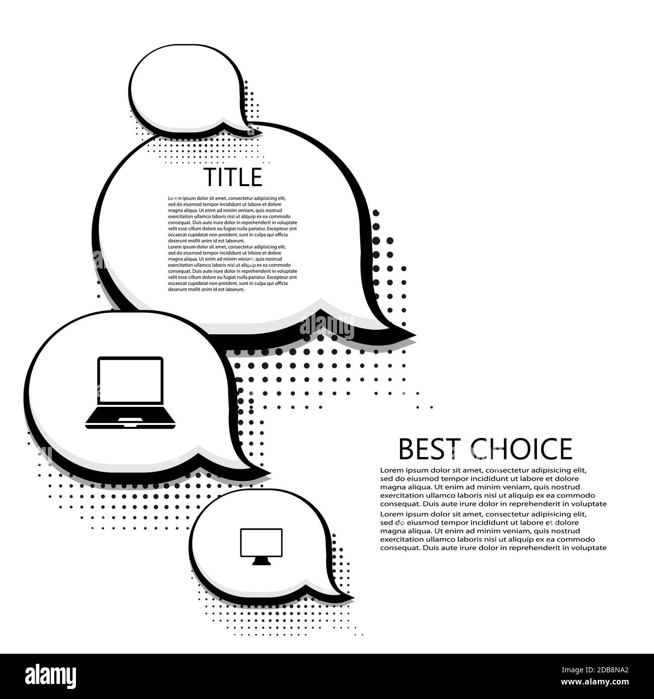 Vector modern halftone bubble speech icons business and technology background. Stock Vector