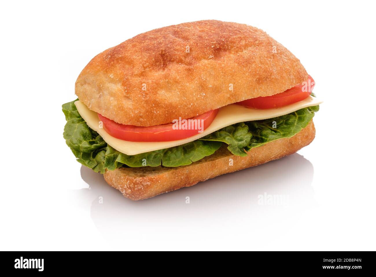 Sandwich roll with cheese and tomato white isolated Stock Photo