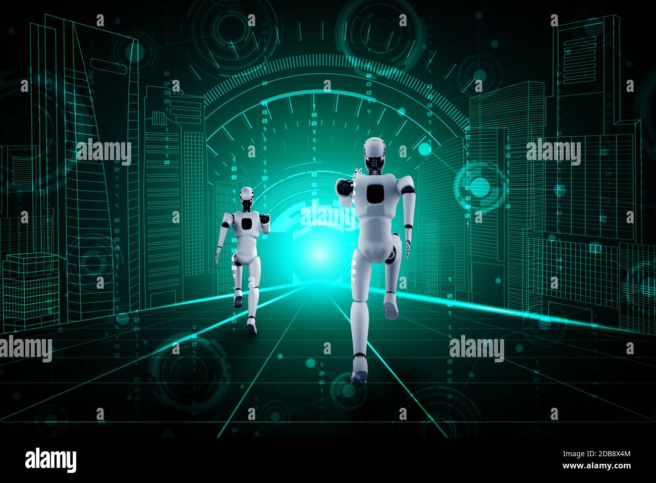 Running robot humanoid showing fast movement and vital energy in