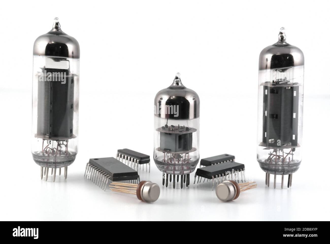 Vacuum radio tubes and semiconductor chips over white Stock Photo Alamy