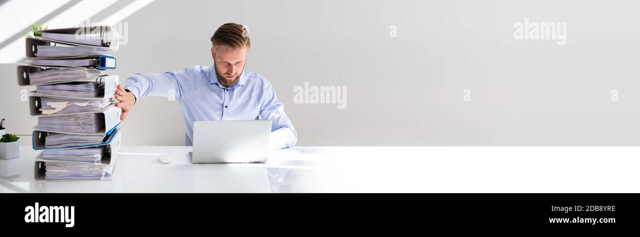 Calculating Invoice Document Using Accounting Software. Digital Transformation Concept Stock Photo