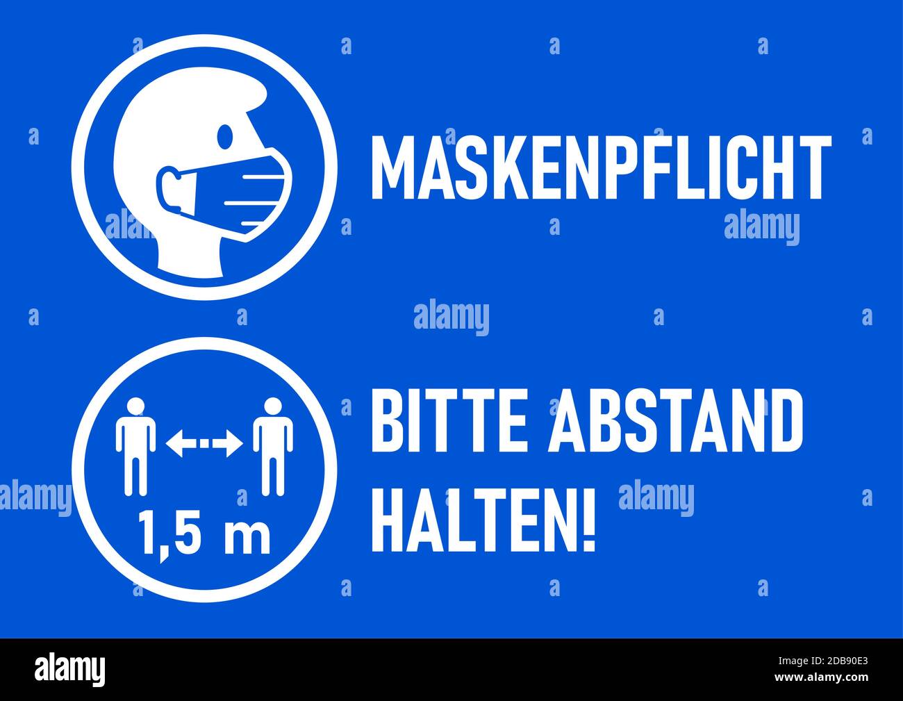 Coronavirus Icons in German including 'Maskenpflicht' (Face Mask Required) and 'Bitte Abstand halten' (Please Keep Your Distance) 1,5 m. Vector Image. Stock Vector