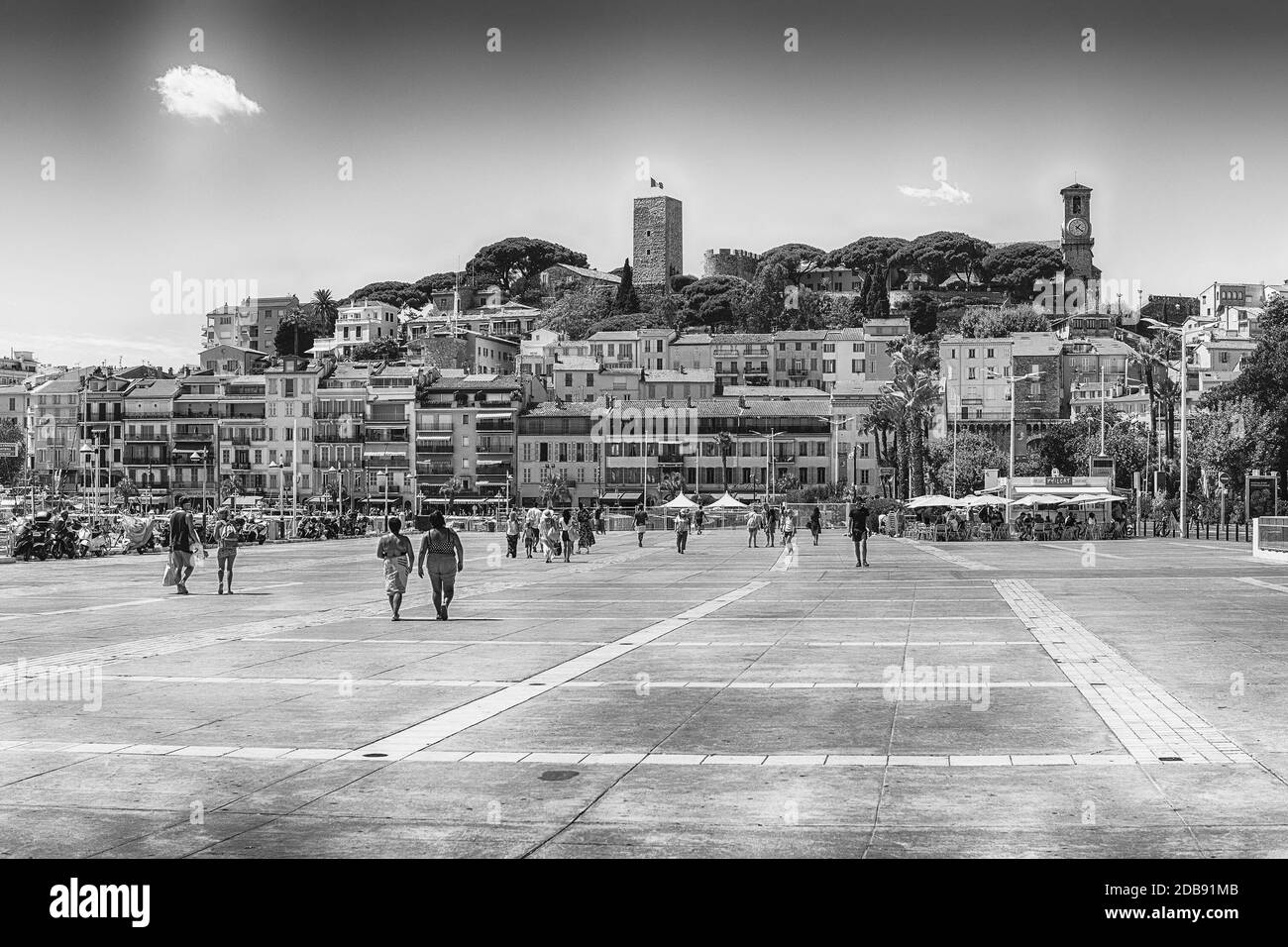 CANNES, FRANCE - AUGUST 15: View over Le Suquet district in Cannes, Cote d'Azur, France, as seen on August 15, 2019. It is the medieval historic distr Stock Photo