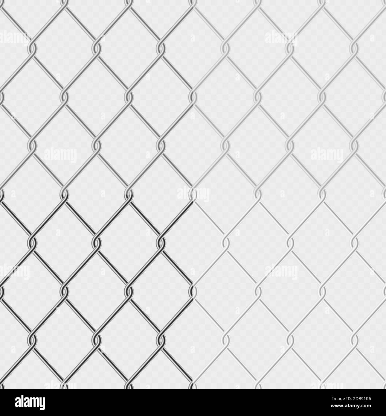 Set of effect - chain link fence wire mesh steel metal isolated on transparent background. Graphic element object for barrier, secured property. Norma Stock Photo