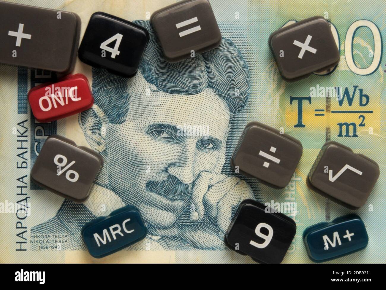 Close up on serbian banknote with portrait of Nikola Tesla Stock Photo