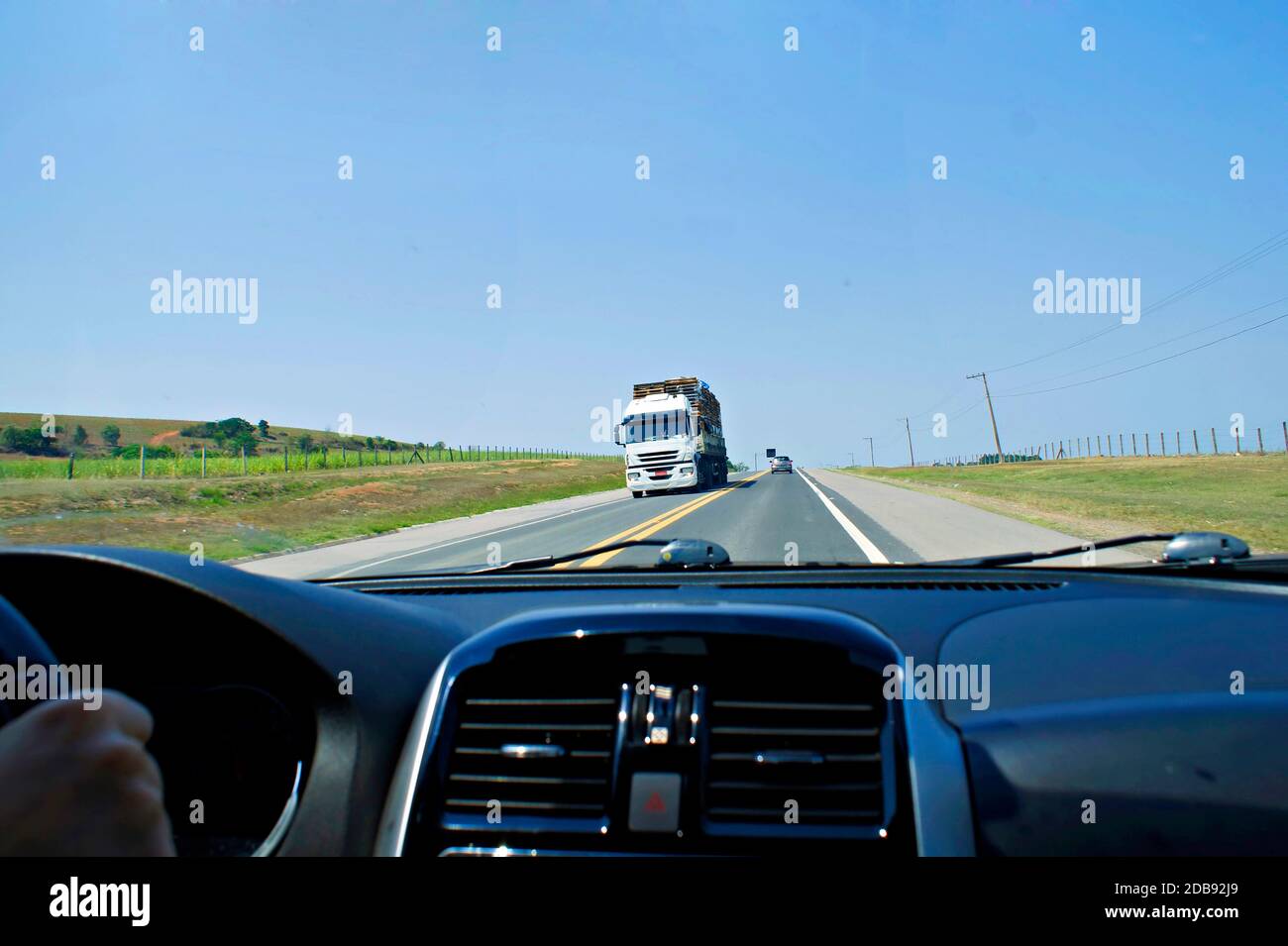 Driver's point of view on a road in the interior of Brazil. Stock Photo
