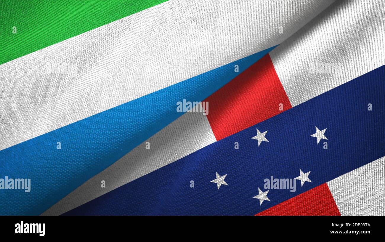 Sierra Leone and Netherlands Antilles two flags textile cloth, fabric texture Stock Photo