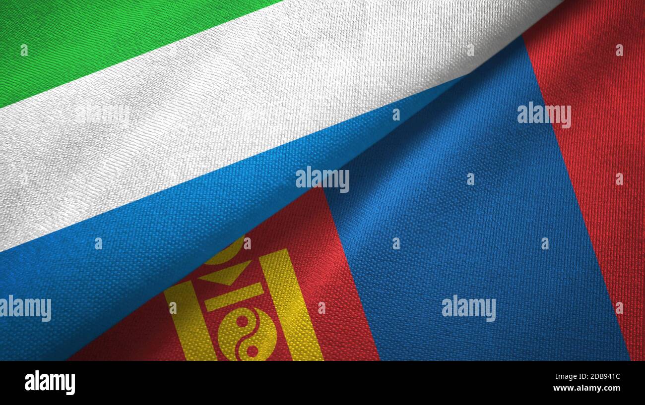 Sierra Leone and Mongolia two flags textile cloth, fabric texture Stock Photo