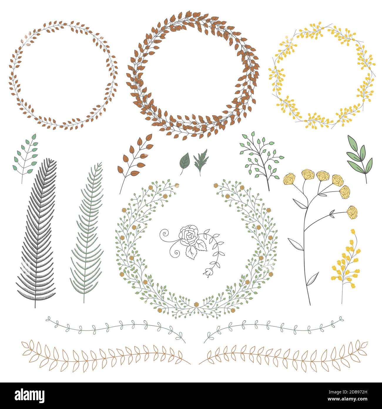 Hand Drawn vintage floral elements. Set of flowers, icons and ...