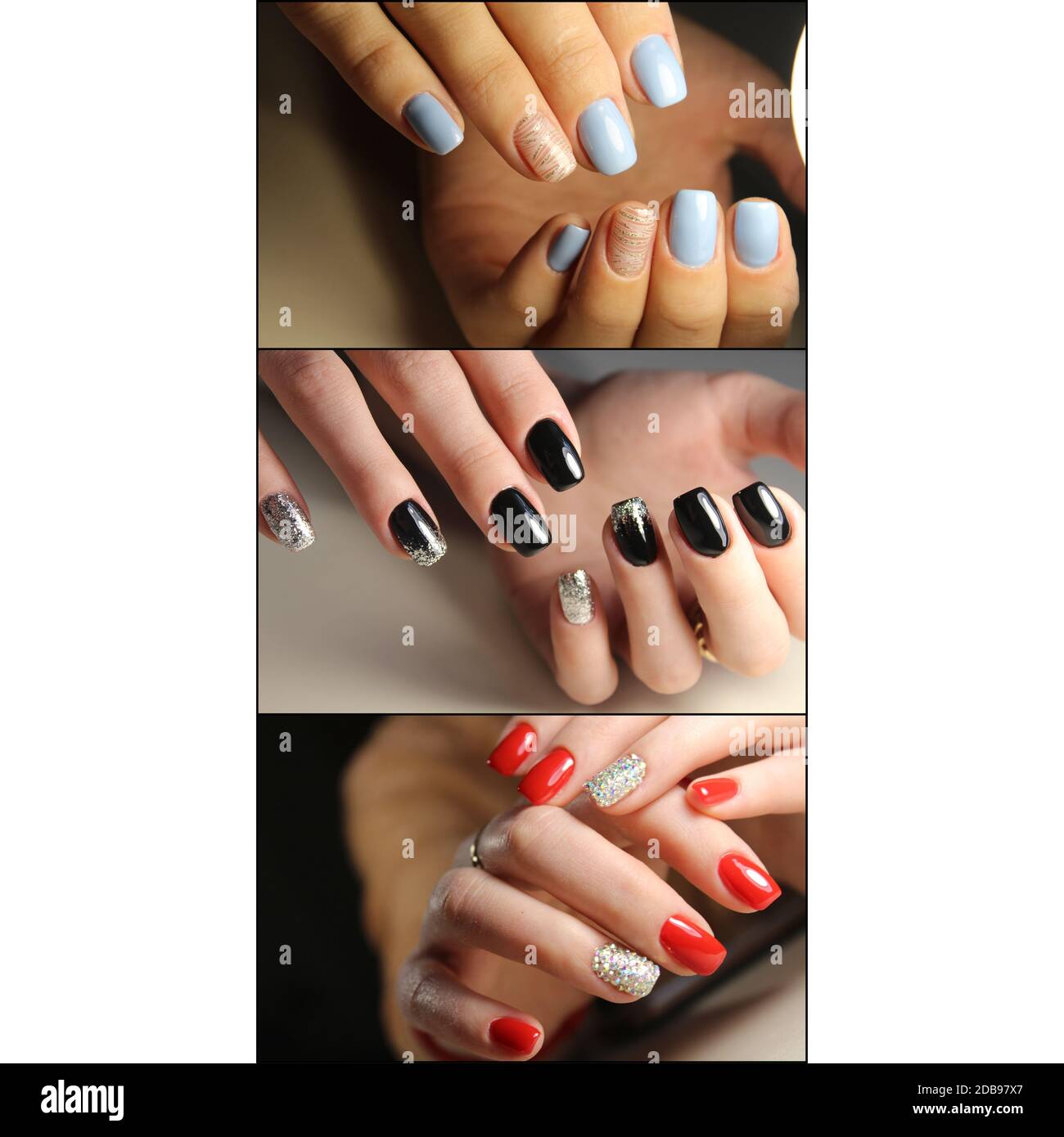 Colorful collection of nail designs for winter. Photo collage made with  trendy womans manicure Stock Photo - Alamy