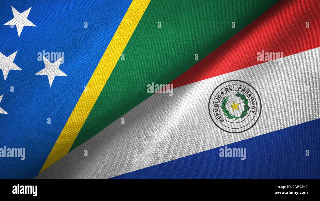 Solomon Island and Paraguay two flags textile cloth, fabric texture