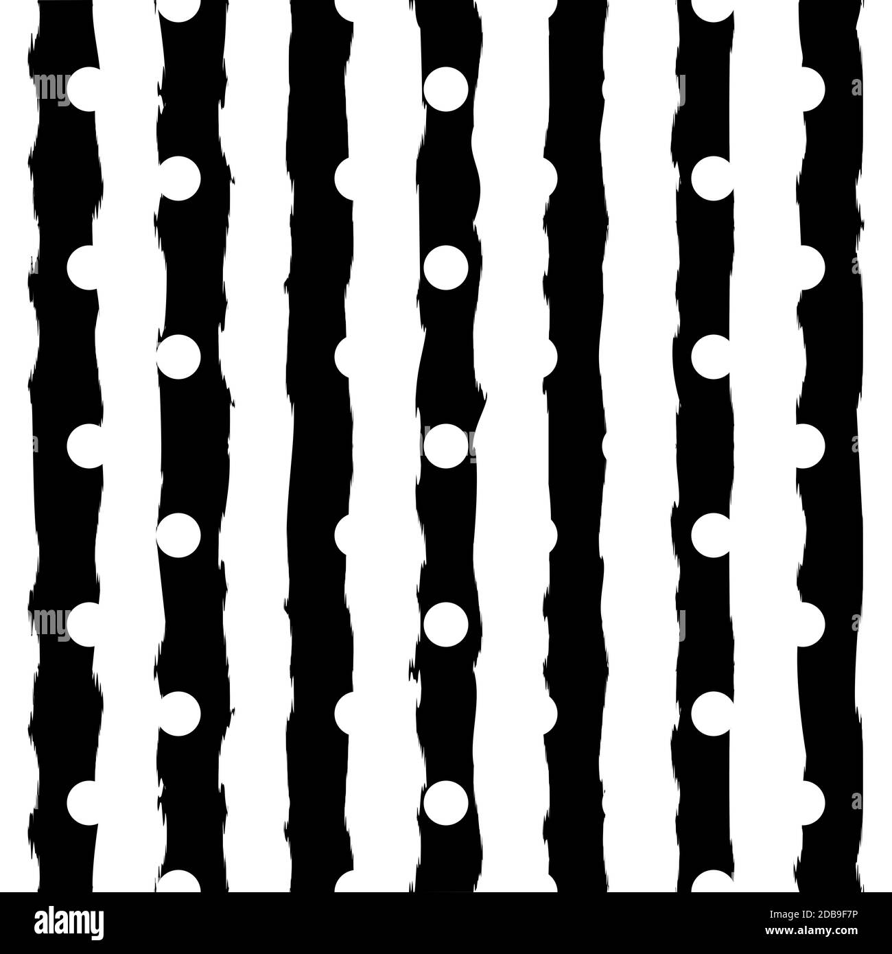 Black and white monochrome polka dot and vertical brush strokes striped seamless pattern. Elegant pattern for background, textile, paper packaging and Stock Photo