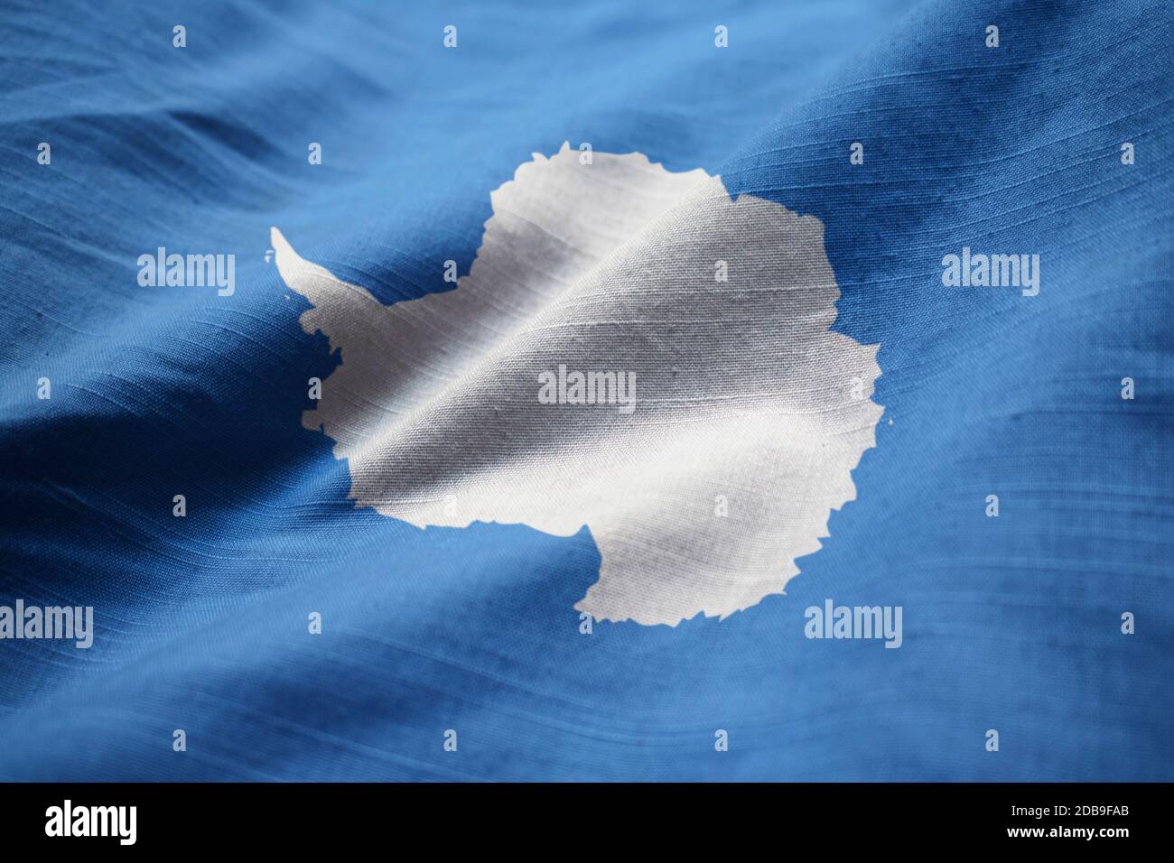 Closeup of Ruffled Antarctica Flag, Antarctica Flag Blowing in Wind