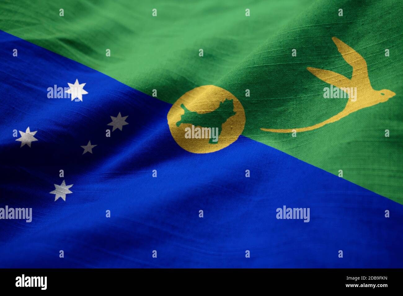 Ruffled Flag of Christmas Island Blowing in Wind Stock Photo