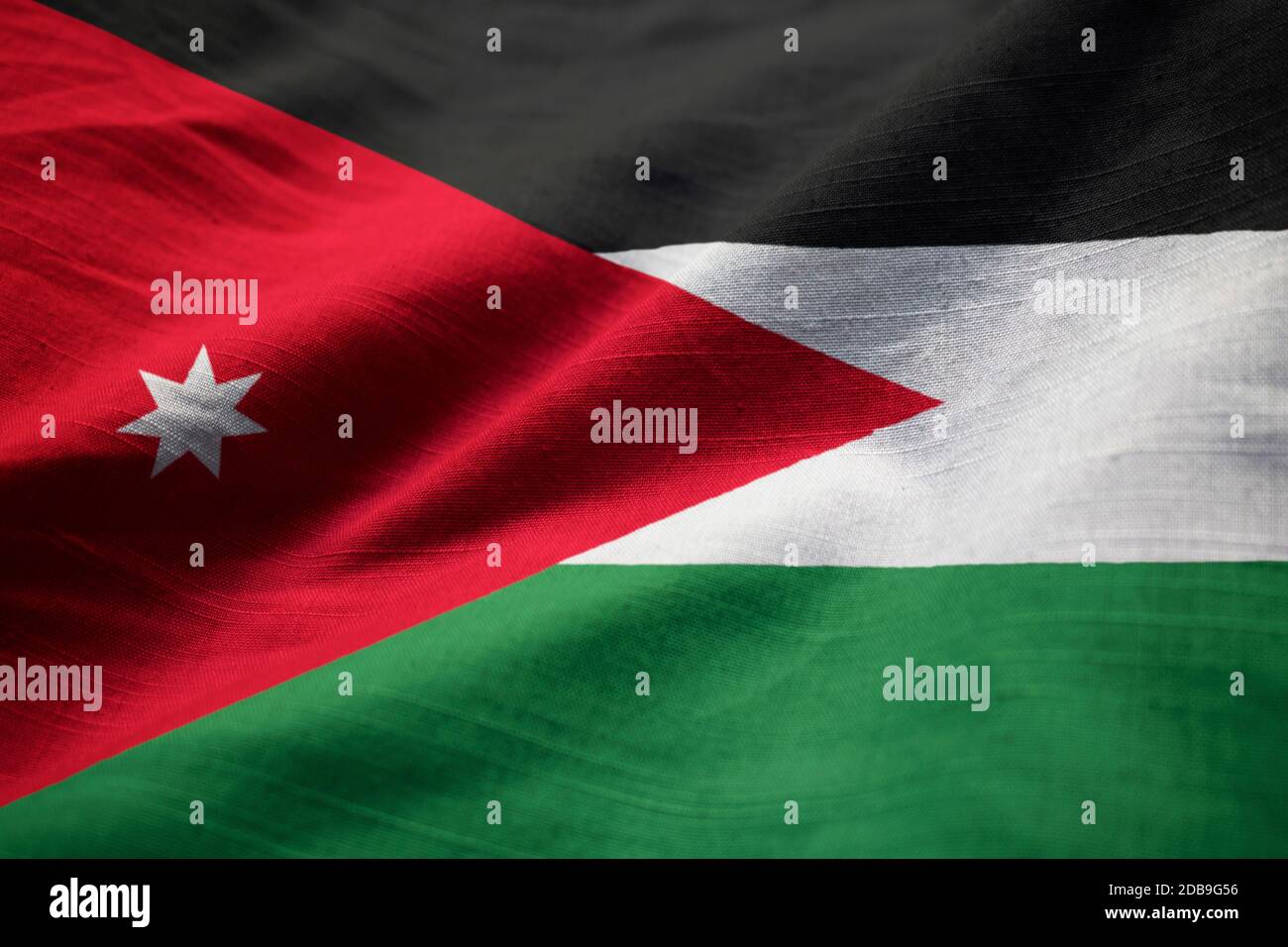 Closeup of Ruffled Jordan Flag, Jordan Flag Blowing in Wind Stock Photo ...