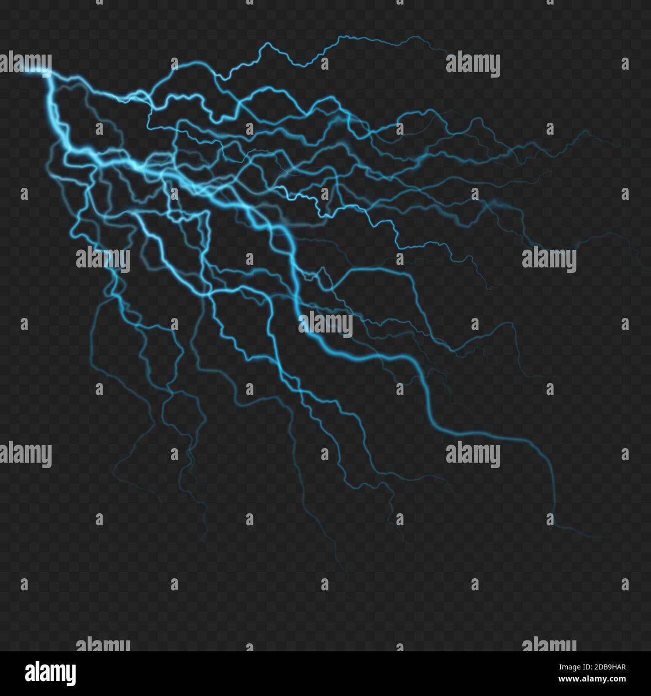 Lightning flash light realistic effect. Thunder spark isolated on dark ...